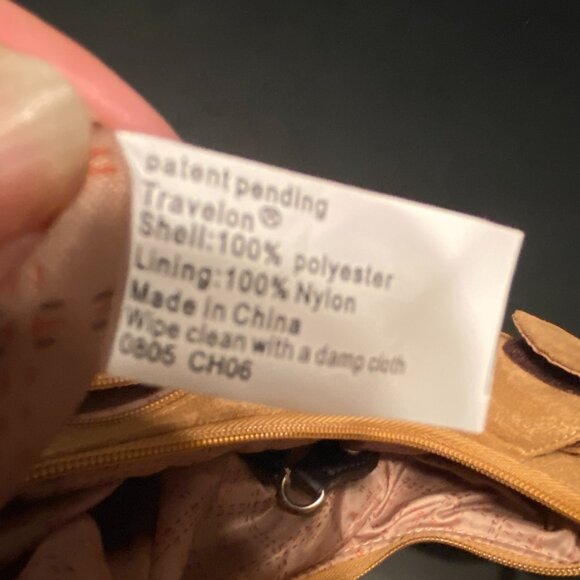 TRAVELON Anti-Theft Travel Purse Tan Faux Suede Hobo Handbag Zip Pockets - Picture 12 of 16